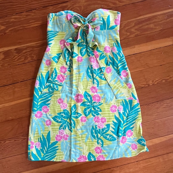 Lilly Pulitzer Strapless Silk/Spandex Hawaiian Print Dress Sz 2 - Picture 1 of 8